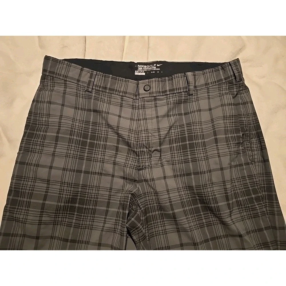 Nike Golf Tour Performance Dri-FIT Plaid Pants Mens 34x34 Grey Black Checkered